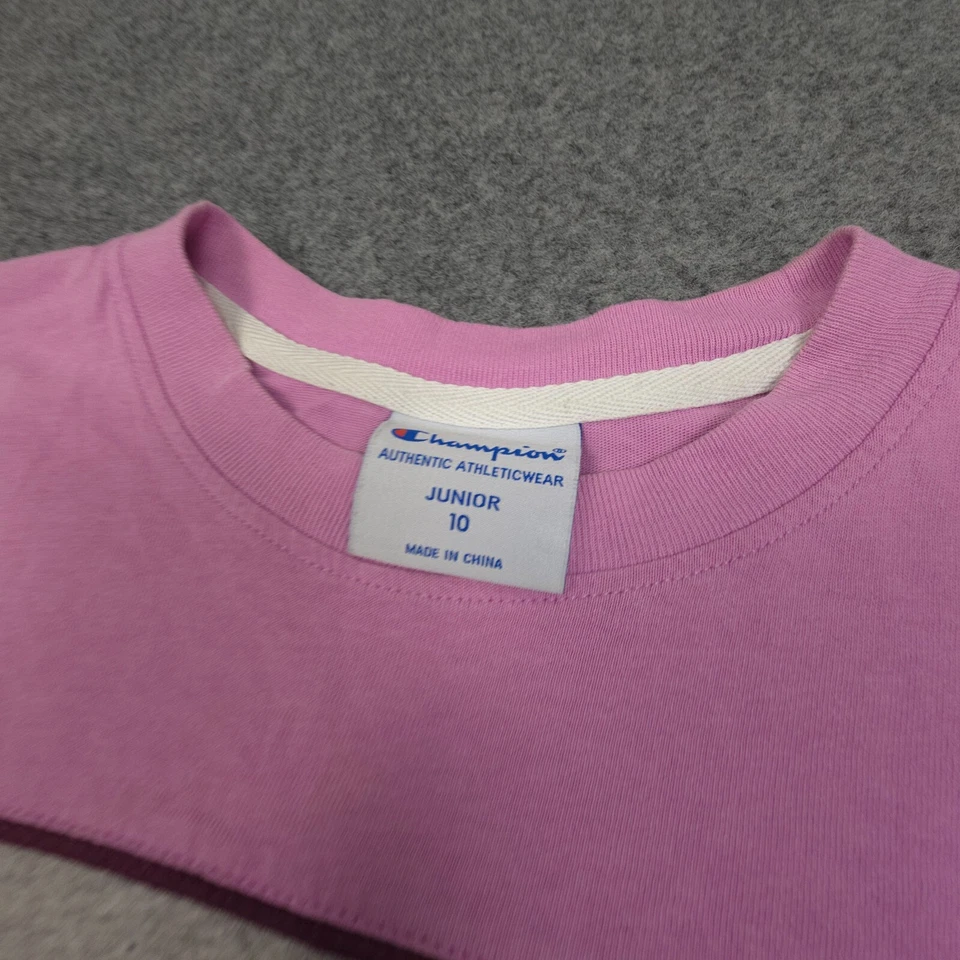 Champion Shirt Kids 10 pink T Shirt short sleeve cropped logo cotton size 10 - Image 4 of 4