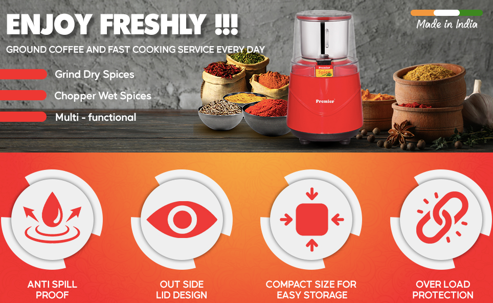 Premier Spice Wet & Dry Mixer Chutney Grinder for USA 110V, 350W