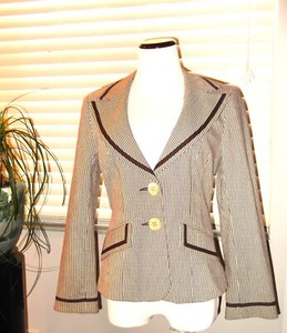 NANETTE LEPORE JACKET - BEIGE / BROWN STRIPE & DOT COMBO - WORN TWICE - SIZE 6