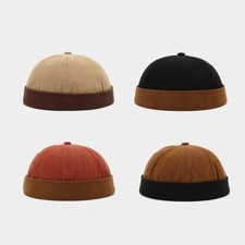 Men Women Retro Docker Cap with Roll-Up Edge Adjustable Round Top Hat Fashion