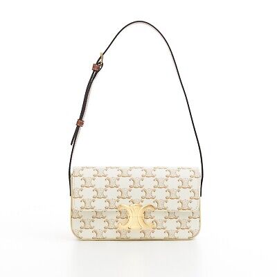 CHAIN SHOULDER BAG MATELASSE MONOCHROME CELINE IN TEXTILE WITH TRIOMPHE  CANVAS PRINT - WHITE