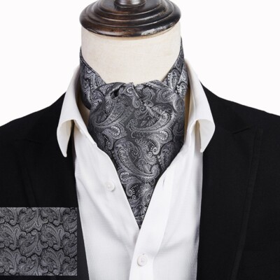 Classic Men's Ascot Cravat Tie Silk Paisley Gray Scarves Cravat