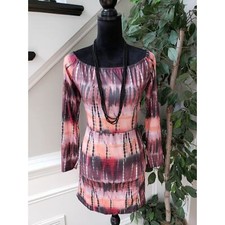 PrettyLittleThing Bodycon Dress Womens 12 Multi Abstract Print Bardot Split Hem