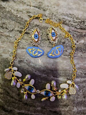  Evil Eye Protection  Adjustable Schiaparelli Inspired Necklace Earrings Set