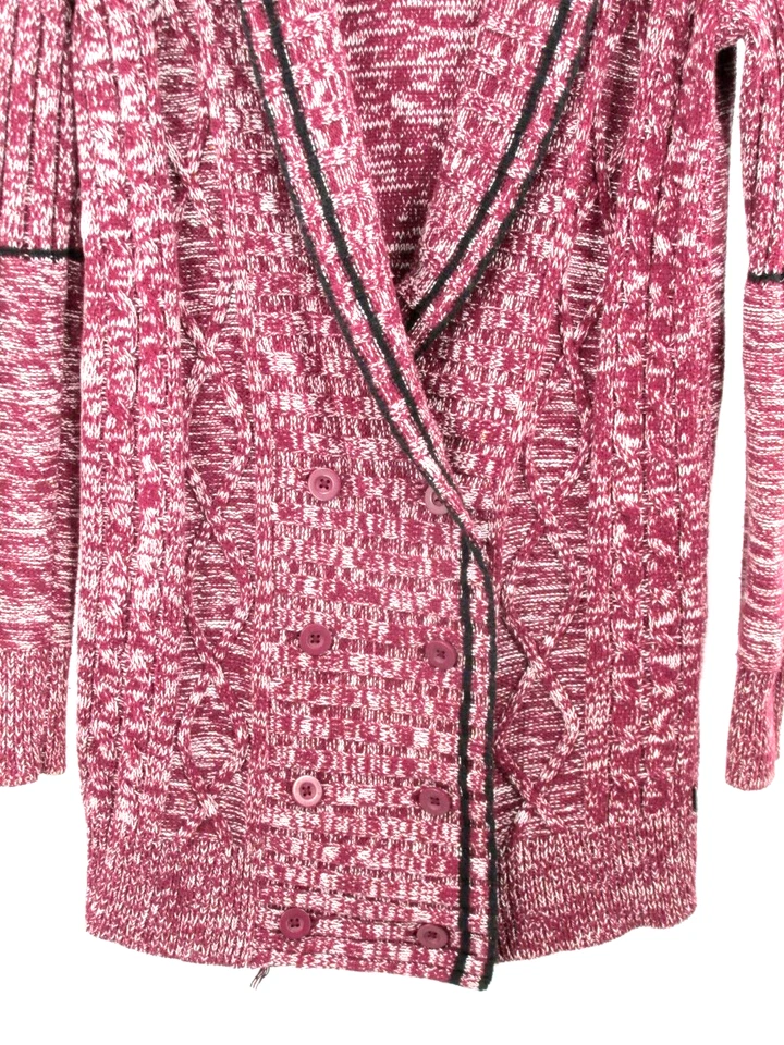 VOLCOM Long Cardigan Sweater Women Juniors Size 14 Maroon Heather Retro 70's - Image 3 of 4