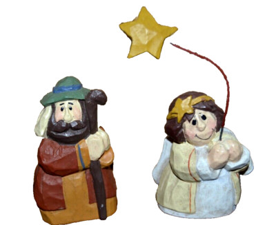 Christmas EDDIE WALKER Figures ANGEL with STAR SHEPHARD Folk Art 3''  Wood Look