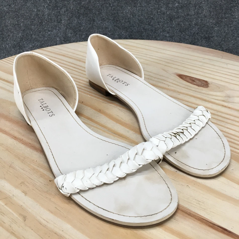 Sandalias Talbots para mujer 9 M D'orsay planas blancas imitación cuero punta abierta sin cordones Foto 3 de 4
