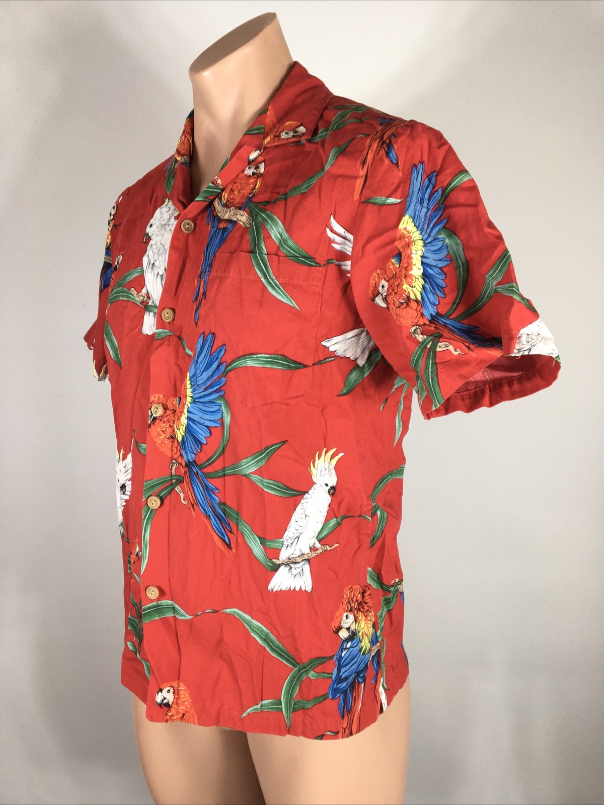 Vintage Paradise Found Hawaiian Shirt Magnum PI Parrots Red Macaw Men's S 70s