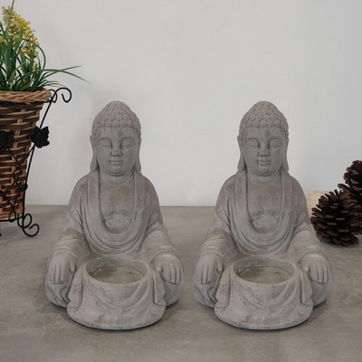 Kante 6.5'' H Set of 2 Cement Composite Sitting Buddha Natural Concrete 