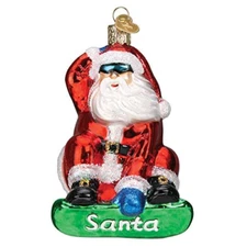 Old World Christmas Glass Ornament, Snowboarding Santa (With OWC Gift Box)