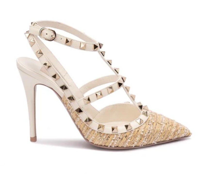 Valentino Garavani Женские туфли-лодочки в клетку с ремешком на щиколотке бежевого цвета на каблуке 100 мм 35