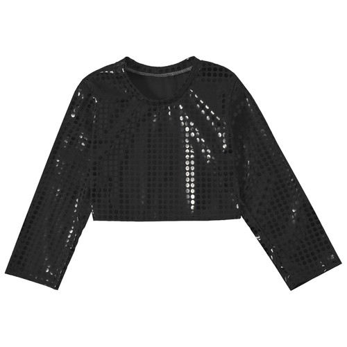 Boys Girls Hiphop Dance Crop Top Sequins Glitter T-shirt Stage Performance Tops - Picture 6 of 45