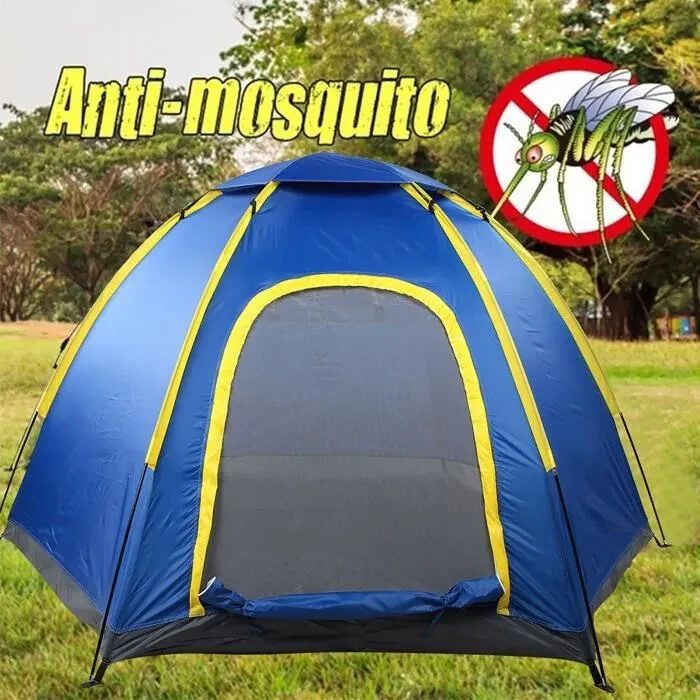 Tente de camping 4 places double couche imperméable dome familiale verte