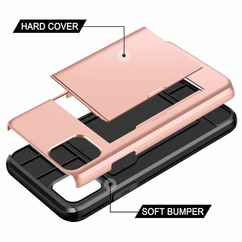 For iPhone X 8 7 6 5 SE Pro Max Plus Card Slot Holder Wallet Shock Proof Case - Image 3 of 4