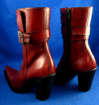 Bottes En Cuir Oxblood Sartore Avec Boucle - Taille 36.5 (US 6.5) - État Neuf Jamais Portées - Style Vintage à Bout Carré