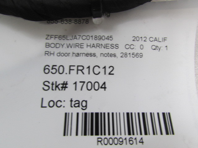 Ferrari California, RH, Right Door Wire Harness, Hi-Fi, Full Option, P/N 281569