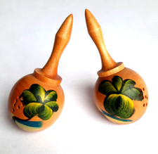 Puerto Rico Maracas S P Shakers Wooden Vintage Hand Painted Souvenir