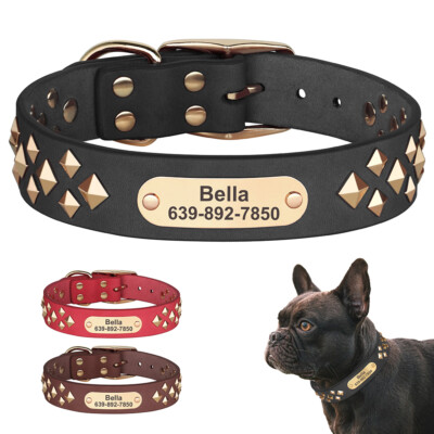 Cool Studded Custom Dog Collars ID Name Leather Adjustable for Small Large  Dogs