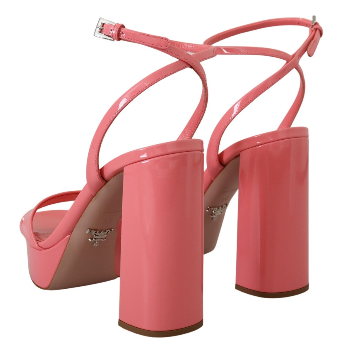 PRADA Shoes Leather Pink Patent Sandals Ankle Strap Heels