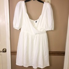 Lulu’s Bit in Love Surplice Puff Sleeve Mini Dress White Small