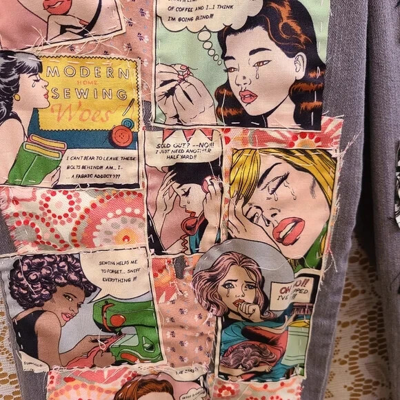 Upcycled Sewing Comic Patchwork Denim Jeans Glori… - image 4