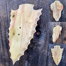 Spalted Poplar European Deer Skull Mount Plaque Pedestal Arrowhead w/hanger 