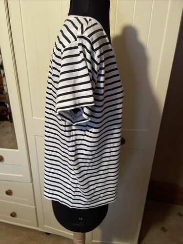 H&M Preloved White Navy Blue Stripe Cotton Short Sleeve Ladies T Shirt Size M - Picture 5 of 7