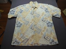 Pierre Cardin Shirt Men L Beige Floral Tropical Button Up Short Sleeve Classic