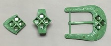 WESTERN BUCKLE SET 3PCS PISTACHIO WITH MATCHING COLOR STONES 1.5" WIDE, BUCKLE
