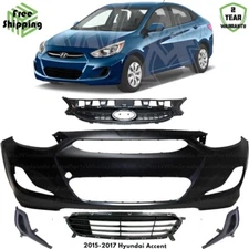 Front Bumper Cover Fascia & Grille Assembly Kit For 2015-2017 Hyundai Accent