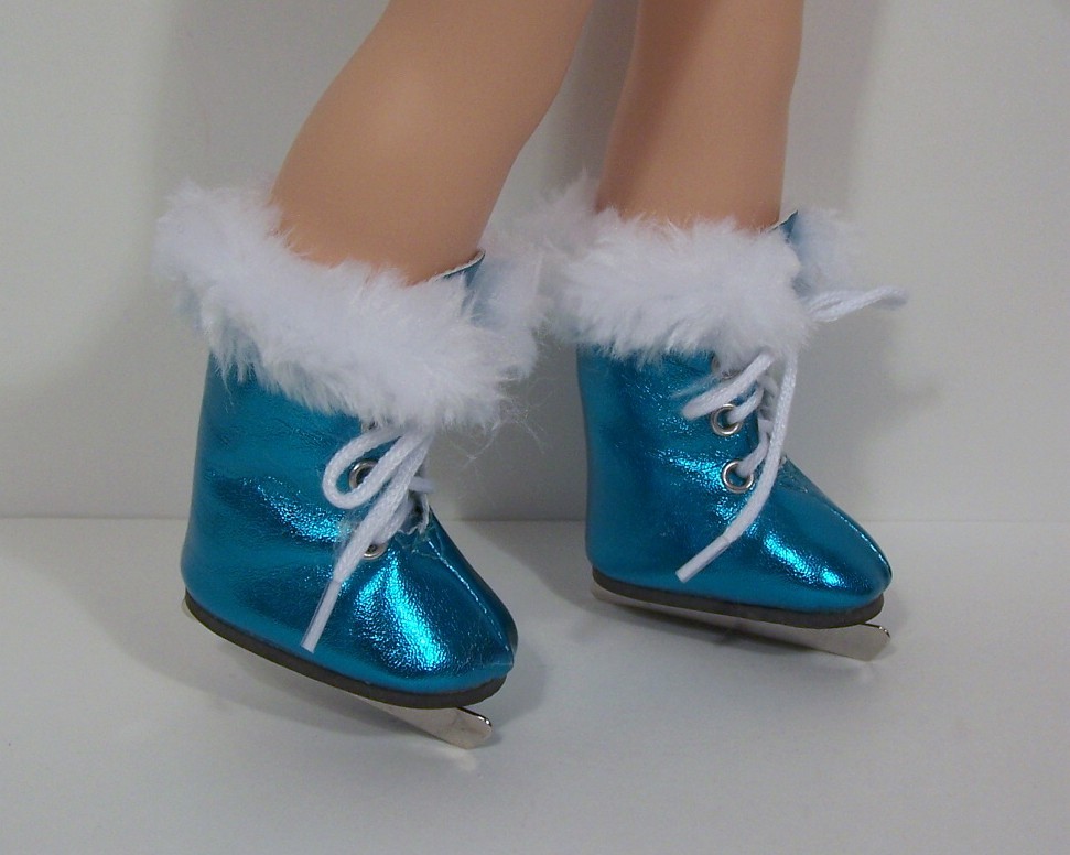 Blue Faux Fur Ice-Skate Boots for 14