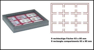 LINDNER 2367-2619E Nera M PLUS Münzvitrine Dunkelrot 9x 63x85 mm Für US Slab`s