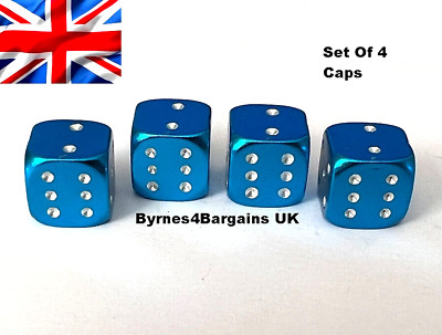 Set Of 4 Turquoise Dice Tire Valve Dust Caps - Alloy, Standard Schrader, UK Seller