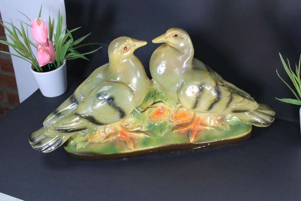 Antique french art deco chalkware pigeon bird statue 1930  - image 3 of 4