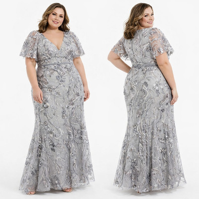 Mac Duggal Gown Size 18 Platinum Silver Sequin Mother of Bride Formal Wedding