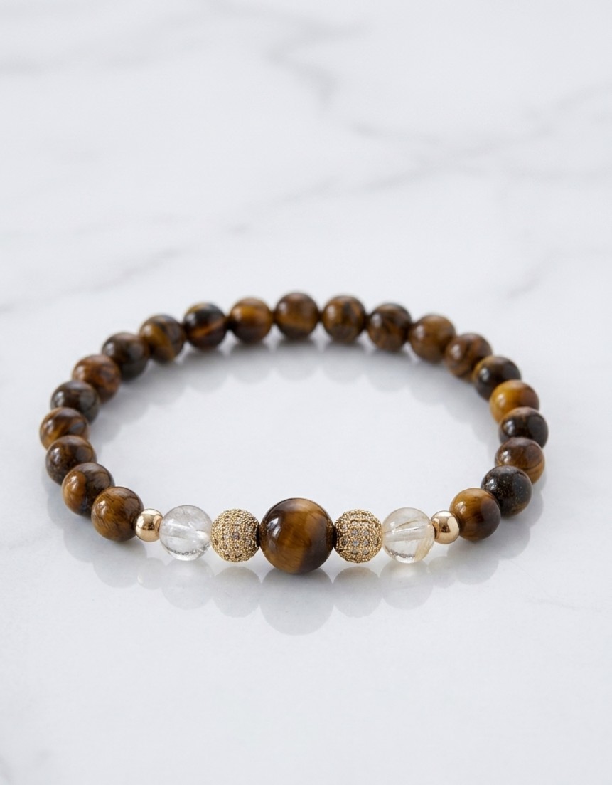 Bracelet Andrea œil de tigre citrine, bijou pierres naturelles pour femme en or 18K