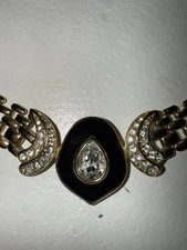 vintage TRIFARI black ENAMEL tear CRYSTAL RHINESTONES Egyptian REVIVAL NECKLACE