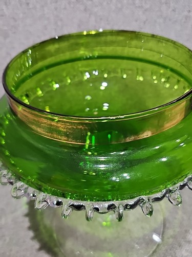Avocado Green Glass MCM Empoli Compote Lidded Clear Candy Jewelery Dish 11" - Picture 7 of 16