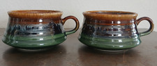 2 Handmade Round Ribbed Stoneware Soup Mugs 5