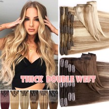 170g REAL THICK Clip In Human Hair Extensions Double Weft Balayage Full Head US