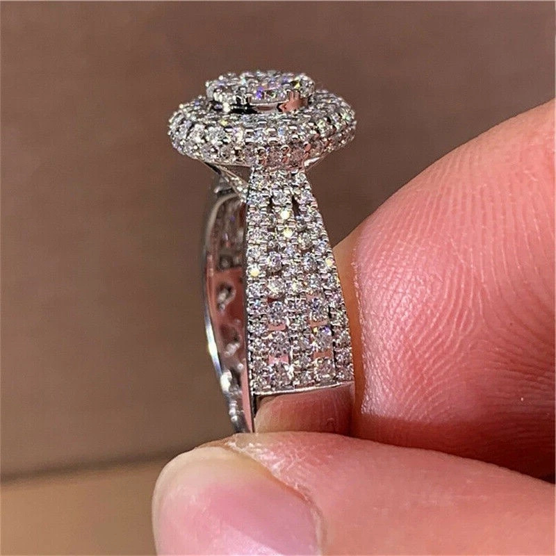 3CT Round Cut Diamond Lab-Created Women Engagement Ring 14K White Gold Plated - Image 3 of 4