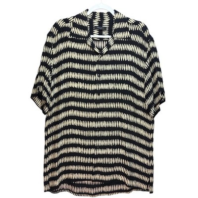 Equilibrio Italia Mens Black Cream Abstract Print Viscose Camp Collar Shirt L/XL