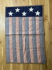 Handmade Americana Quilt Wall Hanging Stars  Stripes Primitive Folk Art  Vtg
