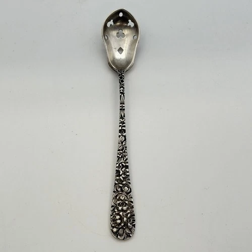 Vintage Stieff Rose Sterling .925 Silver Olive Spoon Pierced Bowl Repousse