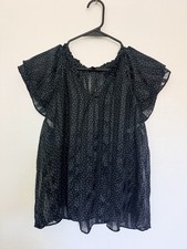 Banana Republic Polka Dot Top Blouse Flutter Sleeve V-neck Blue