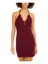 SPEECHLESS Womens Maroon Shimmering Spaghetti Strap Mini Dress 1