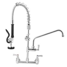 Commercial Faucet with Sprayer, 8" Adjustable Center  12" Add-on 25" Height