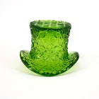 VTG Fenton Pressed Daisy & Button Green Glass Top Hat Toothpick Holder 1960's