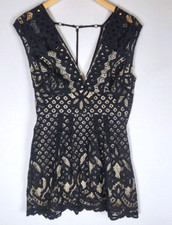 Free People One Million Lovers Black Nude Mini Dress Women's Size 4 Lace