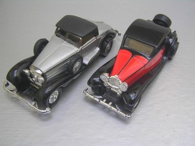 Lot of 2 Solido copy cars made in Macau Mercedes + Bugatti 1/43 scale VGC-EXC